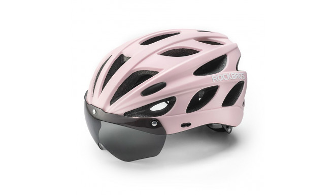 Rockbros Bike Helmet with Visor, Detachable UV Goggles, Detachable Visor, Unisex - Pink