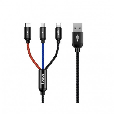 Cable USB A - USB C / micro USB / Lightning Plugs 1.2m for Charging Only, Black BASEUS