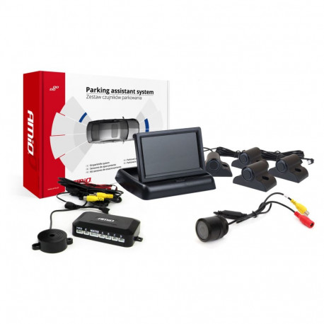 Tft02 4,3" parkimisandurite komplekt hd-301-ir kaameraga 4 musta andurit veokile