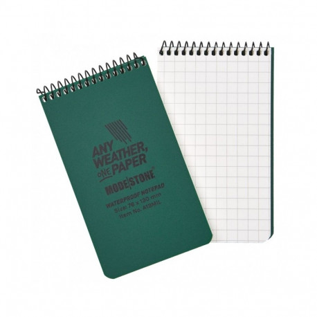 Veekindel märkmik Modestone A13MIL (76x130mm), 50lehte, ruuduline, roheline, spiraalköide ülaservas