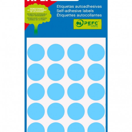 Etikett iseliimuv APLI ümar 19mm, sinine, 100tk/pk, Ref.02064, markeerimispunkt