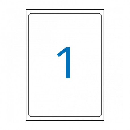 Etikett iseliimuv APLI 199,6x289,1mm, ümarnurk, 1 tk A4 lehel, 100l/pk, Ref.02412