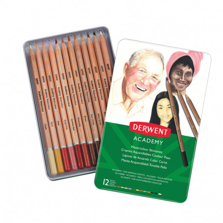 Akvarellpliiats Derwent Academy 12tk. nahatoonid, metallkarbis