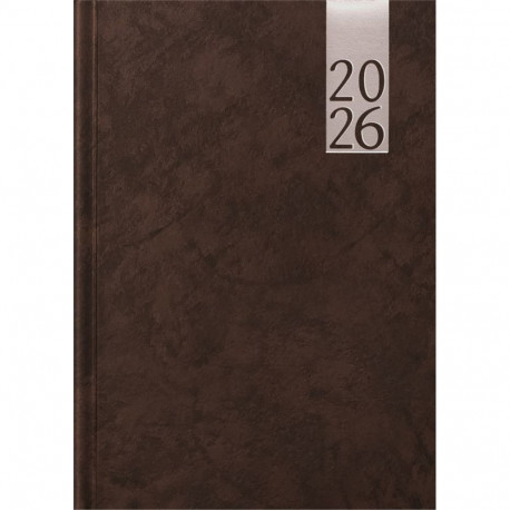 Raamatkalender A5 Päev tumepruun, kõvaköide, lederiinkaantega 2026a.