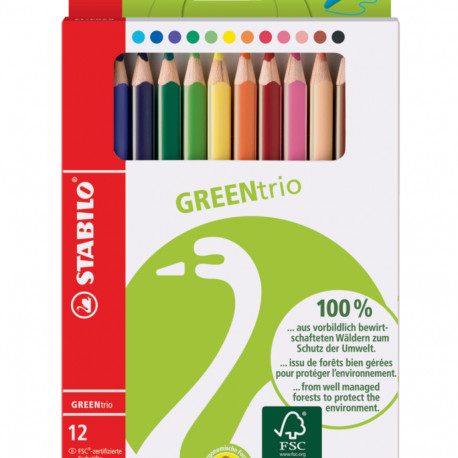 Värvipliiats Stabilo GREEN trio colors, 12 värvi