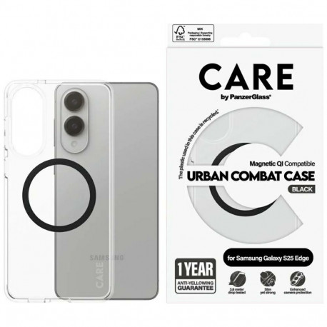 CARE by PanzerGlass Flagship Urban Combat Black QI Case for Samsung Galaxy S25 Edge - Transparent
