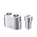 Baseus CRDYQ-0S Splitter 2x Cigarette Lighter Socket 80W 2x USB-A 3.1A - Silver