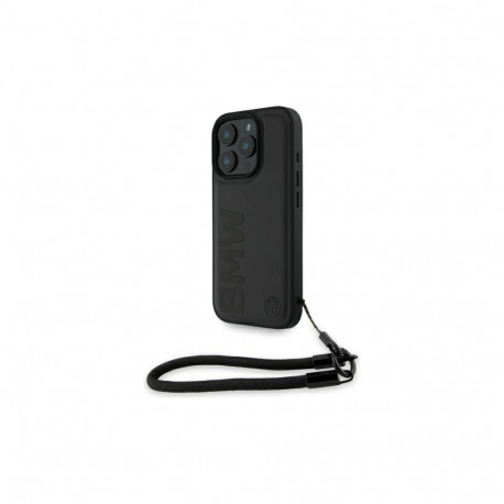 BMW Signature Leather Wordmark Cord Case for iPhone 16 Pro Max - Black