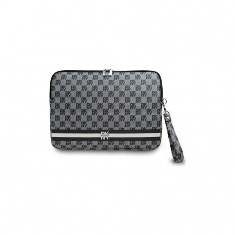 DKNY Sleeve Checkered Pattern Printed Stripes 16" Laptop Case - Black