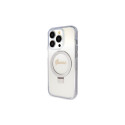 Guess Ring Stand Script Glitter MagSafe case for iPhone 15 Pro - transparent