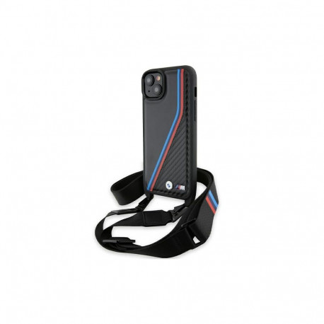 BMW M Edition Carbon Tricolor Lines & Strap case for iPhone 15 / 14 / 13 - black