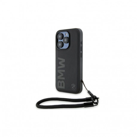 BMW Signature Leather Wordmark Cord case for iPhone 15 Pro - black