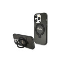 Guess Ring Stand Script Glitter MagSafe case for iPhone 15 Pro - black