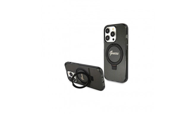 Guess Ring Stand Script Glitter MagSafe case for iPhone 15 Pro - black