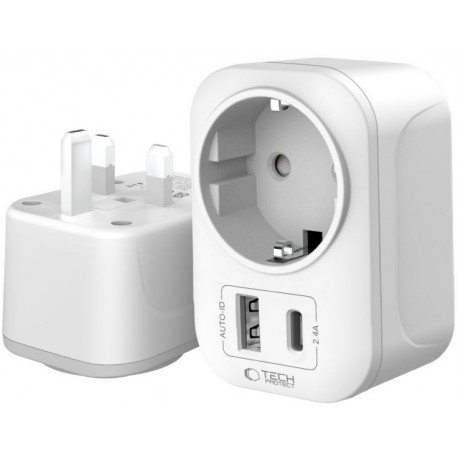 Tech-Protect travel adapter TA100 UK-EU, white