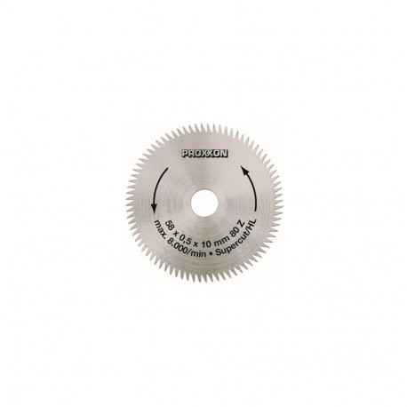 Proxxon super-cut 58 mm crosscut saw blade – 80 teeth, chromium-vanadium steel, 10 mm bore, 0.4 mm k