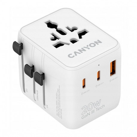 CANYON Travel Adapter OnTour 20 EU/UK/US/AUS 20W  White 5291485019327