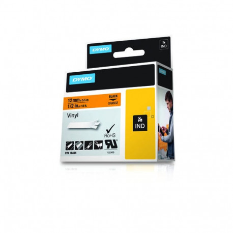 Label Tape - Dymo Black Orange Self-adhesive Vinyl Complies with OSHA ANSI ISO