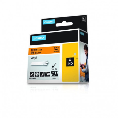 Label Tape - Dymo 18436 Indoor/Outdoor OSHA Compliant Black Orange