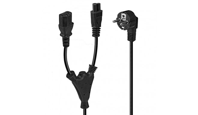 Mains Cable - LINDY Schuko to 1x C13 & 1x C5 Mains Cable, 2 m, Black