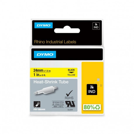 Labeling Supplies - Dymo Rhino 1805444 Heat Shrink Tubes 3:1 Black Yellow