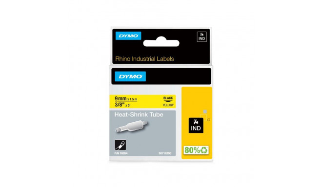 Labeling Tape - Dymo Rhino 18054 Black Yellow Polyolefin 3:1 Shrink Ratio