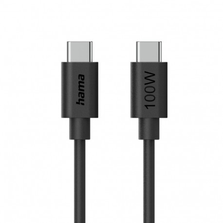 USB-kaabel Hama 1.2m USB-C - USB-C pistik, must, max 480Mbit/s 100W laadimiskaabel