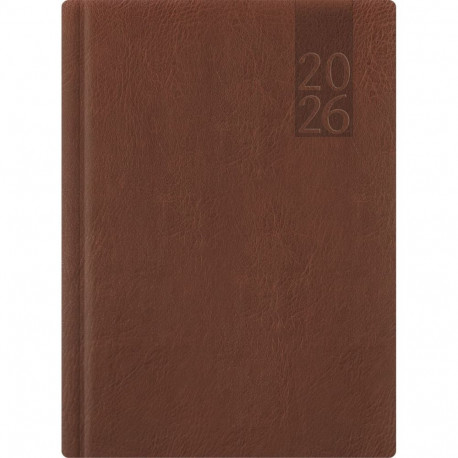 Raamatkalender A5 PÄEV, pruun, kõvaköide, kunstnahast kaantega 2026a.