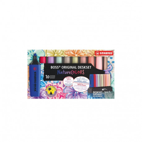 Helestusmarker Stabilo BOSS ORIGINAL NatureCOLORS Wildflower, 2+5 mm, 10 värvi/kmpl laua-alusel