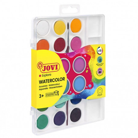 Akvarellvärvid 18värvi+pintsel plastkarbis, Jovi