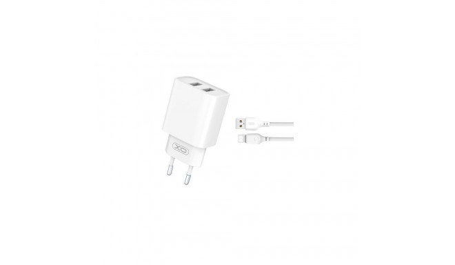 XO CE02C USB charger 2xUSB 2.1A + Type-C cable 1m
