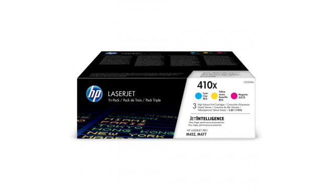 HP 410X 3-pack kõrge tootlikkusega tsüaan/magenta/kollane originaal LaserJet toonerikassetid