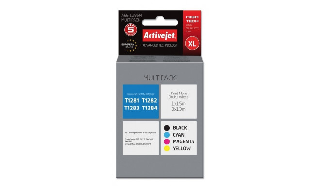 Activejet AEB-1285N Ink (replacement for Epson T1281, T1282, T1283, T1284; Supreme; 1 x 15 ml, 3 x 1