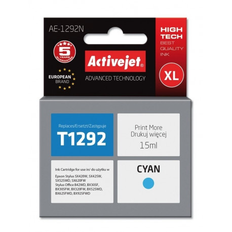 Activejet AE-1292N tindikassett (asendus Epson T1292; Supreme; 15 ml; tsüaan)