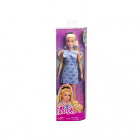 Lalka barbie fashionistas niebieska sukienka w kokardki