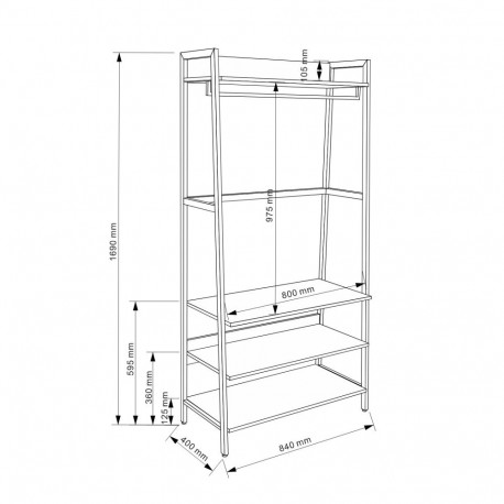 Esikuriiul LAVINIA 84x40xH169cm, saar/must
