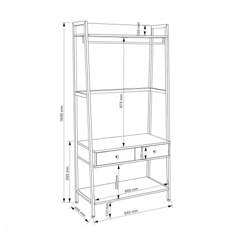 Hallway shelf LAVINIA 84x40xH169cm, ash/black