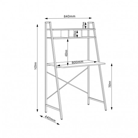 Kirjutuslaud STUDY riiuliga 84x44xH142cm, tamm/pruun
