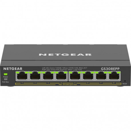 NETGEAR 8-porti gigabit Ethernet suure võimsusega PoE+ lüliti (GS308EPP) hallatav L2/L3 gigabit Ethe