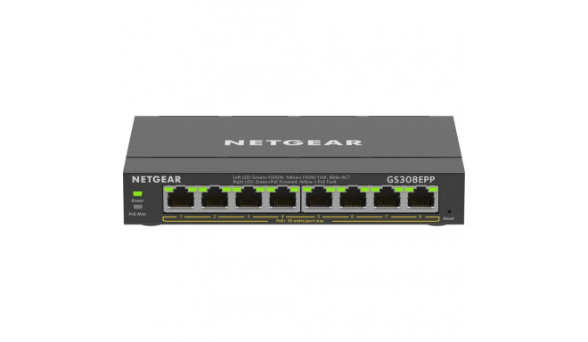 NETGEAR 8-porti gigabit Ethernet suure võimsusega PoE+ lüliti (GS308EPP) hallatav L2/L3 gigabit Ethe