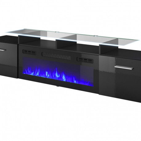 RTV cabinet ROVA with electric fireplace 190x37x48 cm black/black gloss
