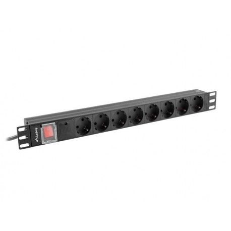 LANBERG toiteplokk PDU rack 19" (1U, 16A, 8x Schuko, 2 m)