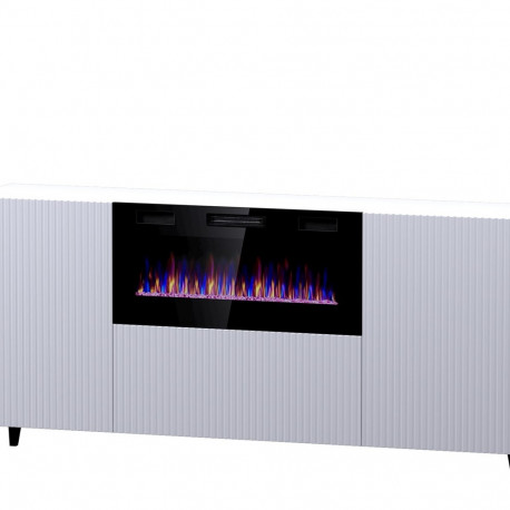PAFOS chest of drawers with electric fireplace 180x42x82 cm white matt