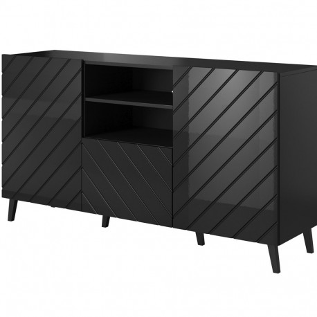 ABETO chest of drawers 150x42x82 gloss black/black