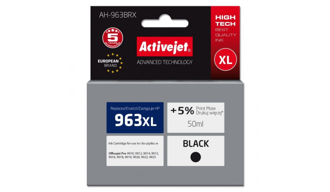 Activejet AH-963BRX tindikassett (asendus HP 963XL 3JA30AE; premium; 2100 lehekülge; 50 ml, must)