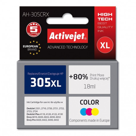 Activejet AH-305CRX tindikassett (asendus HP 305XL 3YM63AE; premium; 18 ml; värv tsüaan, magenta, ko