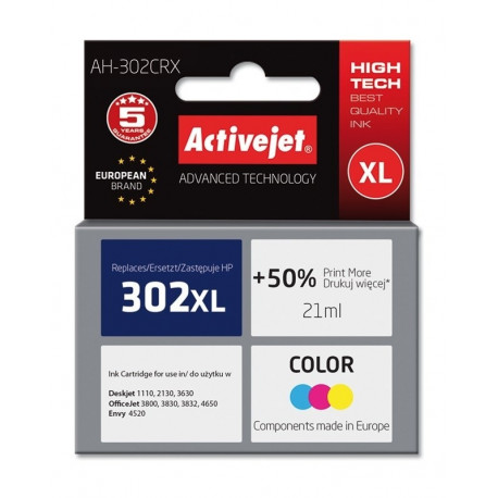 Activejet AH-302CRX Ink (replacement for HP 302XL F6U67AE; Premium; 21 ml; 500 pages, color)