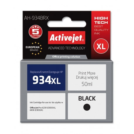 Activejet AH-934BRX Ink (replacement for HP 934XL C2P23AE; Premium; 50 ml; black)