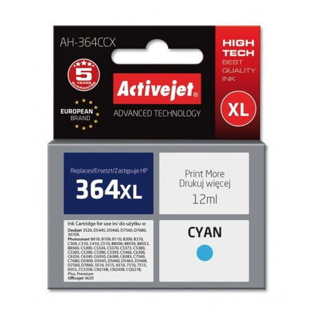 Activejet AH-364CCX tindikassett (asendus HP 364XL CB323EE; premium; 12 ml; tsüaan)