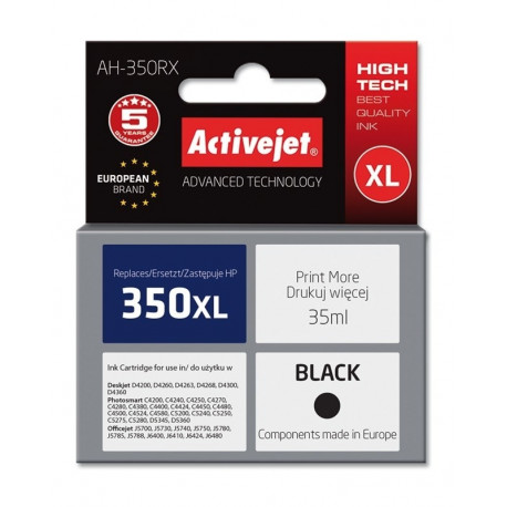 Activejet AH-350RX tindikassett (asendus HP 350XL CB336EE; premium; 35 ml; must)